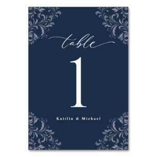 Numéro De Table Mariage Élégant Bleu Nuit Vintage Classique Petit
