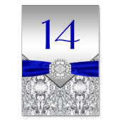 Numéro De Table Mariage élégant bleu royal argent (Dos)