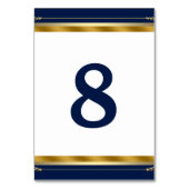 Numéro De Table Mariage élégant bleu royal or (Dos)