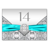 Numéro De Table Mariage élégant bleu sarcelle argent (Dos)