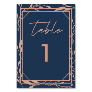Numéro De Table Mariage Élégant Botanique Navy & Or Rose