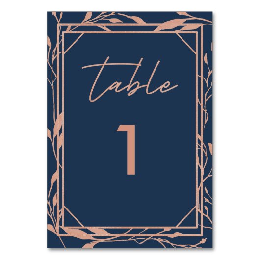 Numéro De Table Mariage Élégant Botanique Navy & Or Rose (Par défaut)