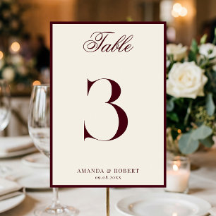Numéro De Table Mariage Élégant Bourgeoisie Bourguignonne