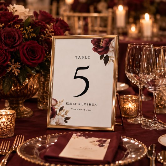 Numéro De Table Mariage Élégant Bourgogne Or