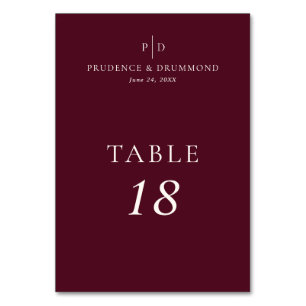 Numéro De Table Mariage Élégant Bourgogne Profond