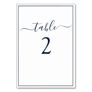 Numéro De Table Mariage Élégant Calligraphie Blanche Bleu Marine