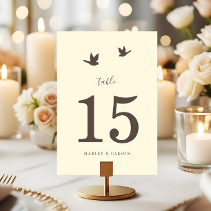 Numéro De Table Mariage Élégant Classique Amour Oiseaux Ivoire