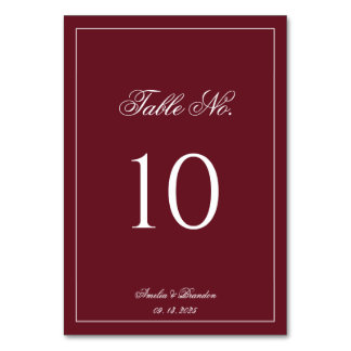 Numéro De Table Mariage Élégant Classique avec Bordure Bourgogne P