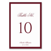 Numéro De Table Mariage Élégant Classique avec Bordure Bourguignon (Dos)