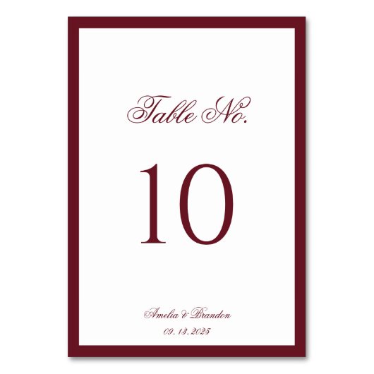 Numéro De Table Mariage Élégant Classique avec Bordure Bourguignon (Par défaut)