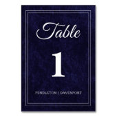 Numéro De Table Mariage élégant classique bleu marine (Dos)