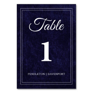 Numéro De Table Mariage élégant classique bleu marine