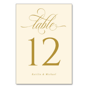 Numéro De Table Mariage Élégant Crème et Or Calligraphie de Luxe