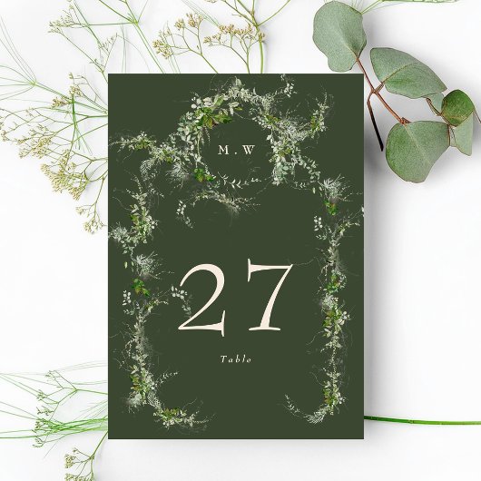 Numéro De Table Mariage Élégant de monogramme Eucalyptus Vert