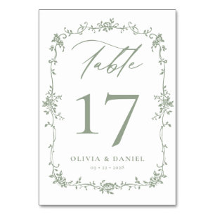 Numéro De Table Mariage Elégant de Sage Vert Victorien