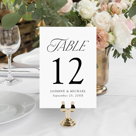 Numéro De Table Mariage élégant de typographie noire moderne