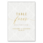 Numéro De Table Mariage élégant écriture manuscrite blanche or 4 Q (Dos)