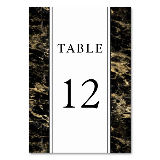 Numéro De Table Mariage élégant en marbre noir or (Dos)