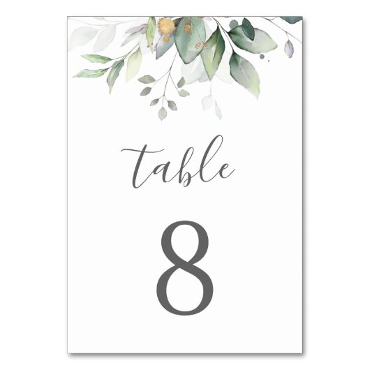 Numéro De Table Mariage élégant feuilles d'eucalyptus verdure or (Par défaut)