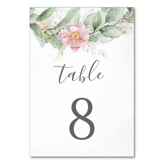 Numéro De Table Mariage élégant feuilles d'eucalyptus verdure or (Dos)