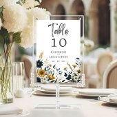Numéro De Table Mariage élégant Fleur sauvage jaune bleu
