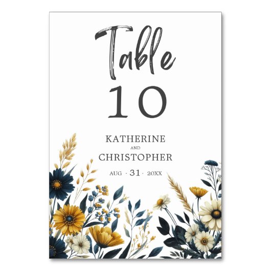 Numéro De Table Mariage élégant Fleur sauvage jaune bleu (Par défaut)