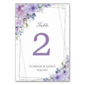 Numéro De Table Mariage Élégant Fleur Violet Lilas Argenté (Dos)