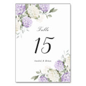 Numéro De Table Mariage Élégant Fleurs Hydrangea Violet Verdure (Dos)