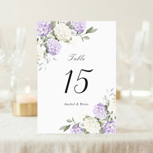 Numéro De Table Mariage Élégant Fleurs Hydrangea Violet Verdure