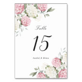 Numéro De Table Mariage Élégant Fleurs Roses Hydrangea Verdure (Dos)