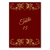 Numéro De Table Mariage élégant géométrique rouge doré (Dos)