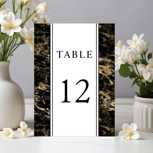 Numéro De Table Mariage Élégant Marbre Noir Or