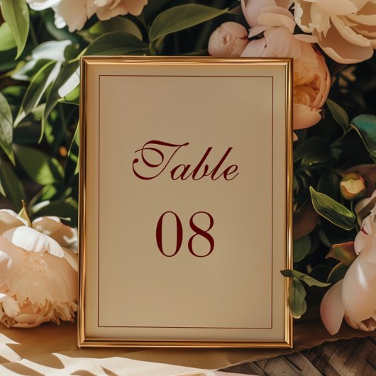 Numéro De Table Mariage Élégant Minimaliste Écriture Ivory & Rouge