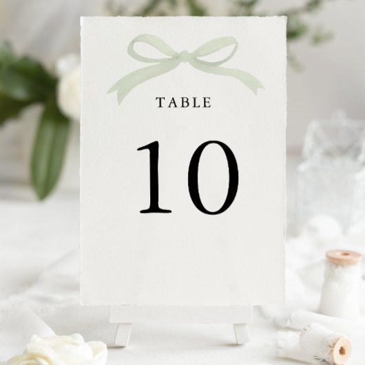 Numéro De Table Mariage Élégant Moderne avec Nœud Vert Sauge