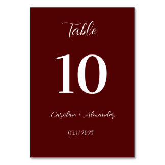 Numéro De Table Mariage Élégant Moderne Bohème Bourgogne Unique