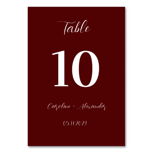 Numéro De Table Mariage Élégant Moderne Bohème Bourgogne Unique (Par défaut)
