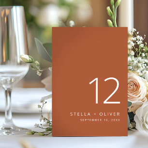 Numéro De Table Mariage Élégant Moderne en Terracotta Rustique