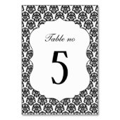 Numéro De Table Mariage élégant noir blanc damas (Dos)