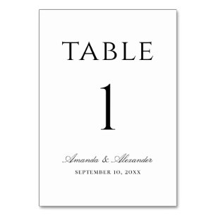 Numéro De Table Mariage élégant noir et blanc simple minimaliste