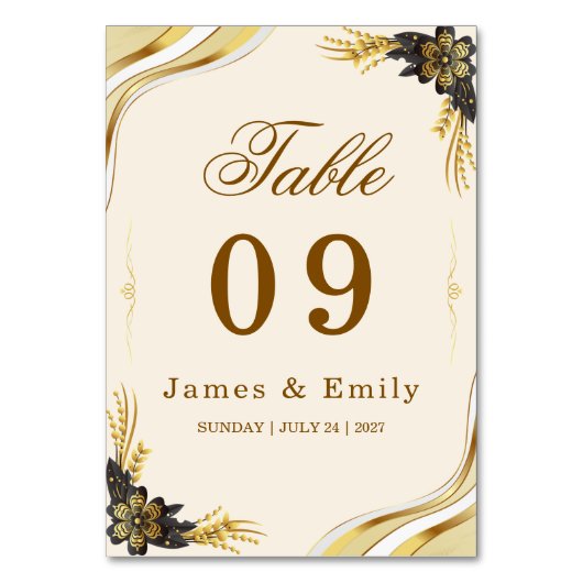 Numéro De Table Mariage élégant noir et or (Par défaut)