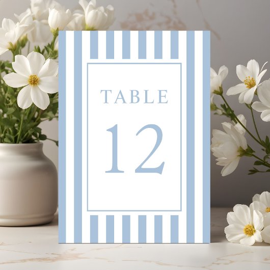 Numéro De Table Mariage élégant rayé bleu poudre