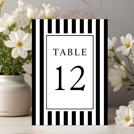 Numéro De Table Mariage élégant rayé noir et blanc