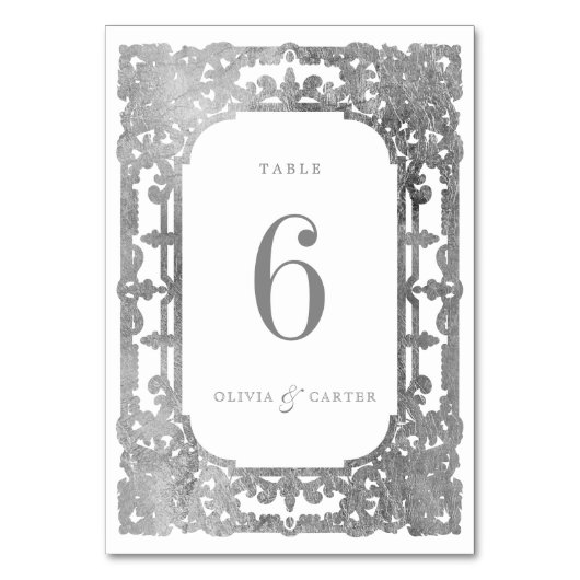 Numéro De Table Mariage élégant romantique orné d'argent (Par défaut)