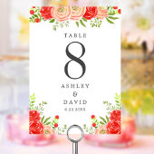 Numéro De Table Mariage Élégant Rose Et Rouge Floral