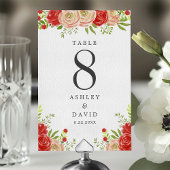 Numéro De Table Mariage Élégant Rose Et Rouge Floral