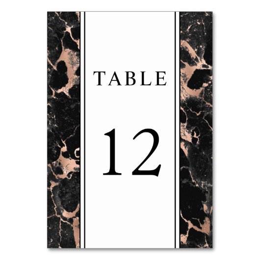 Numéro De Table Mariage Élégant Rose Gold Marbre Noir (Par défaut)