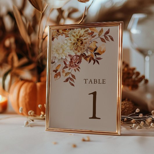 Numéro De Table Mariage Élégant Rustique d'Automne