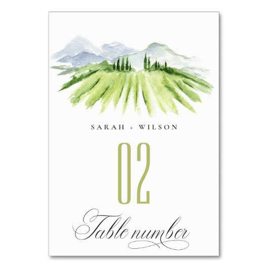 Numéro De Table Mariage Élégant Rustique Vert Bleu Domaine Viticol (Dos)