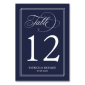 Numéro De Table Mariage Élégant Simple Bleu Marine (Dos)