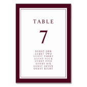 Numéro De Table Mariage Élégant Simple Minimal Bordure Bourgogne (Dos)